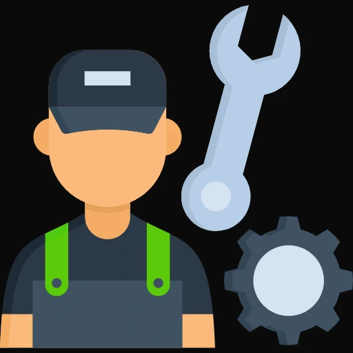 A man holding a wrench next to a large gear wheel, focused on mechanical work.