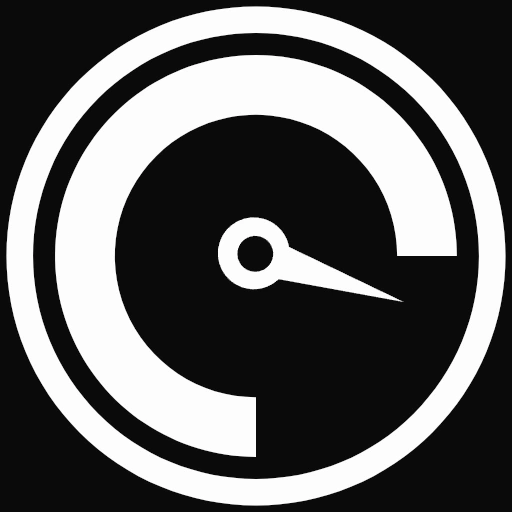 A white and black speedometer icon, indicating speed with a needle and graduated markings.